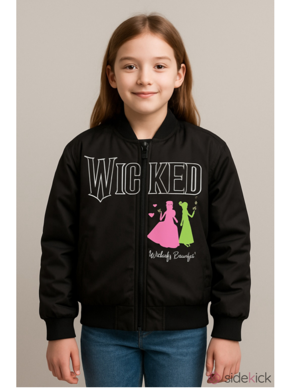 Wicked Girls Bomber Jacket 7/8 Glinda Elphaba Broadway Musical Black I1
